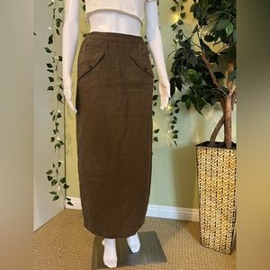 Authentic Eskandar Brown Linen Maxi Skirt